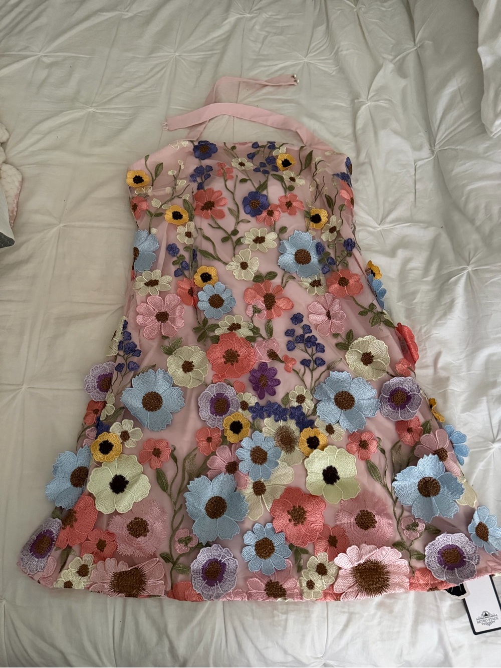 Women 3D Floral Embroidered Halter Dress XXL